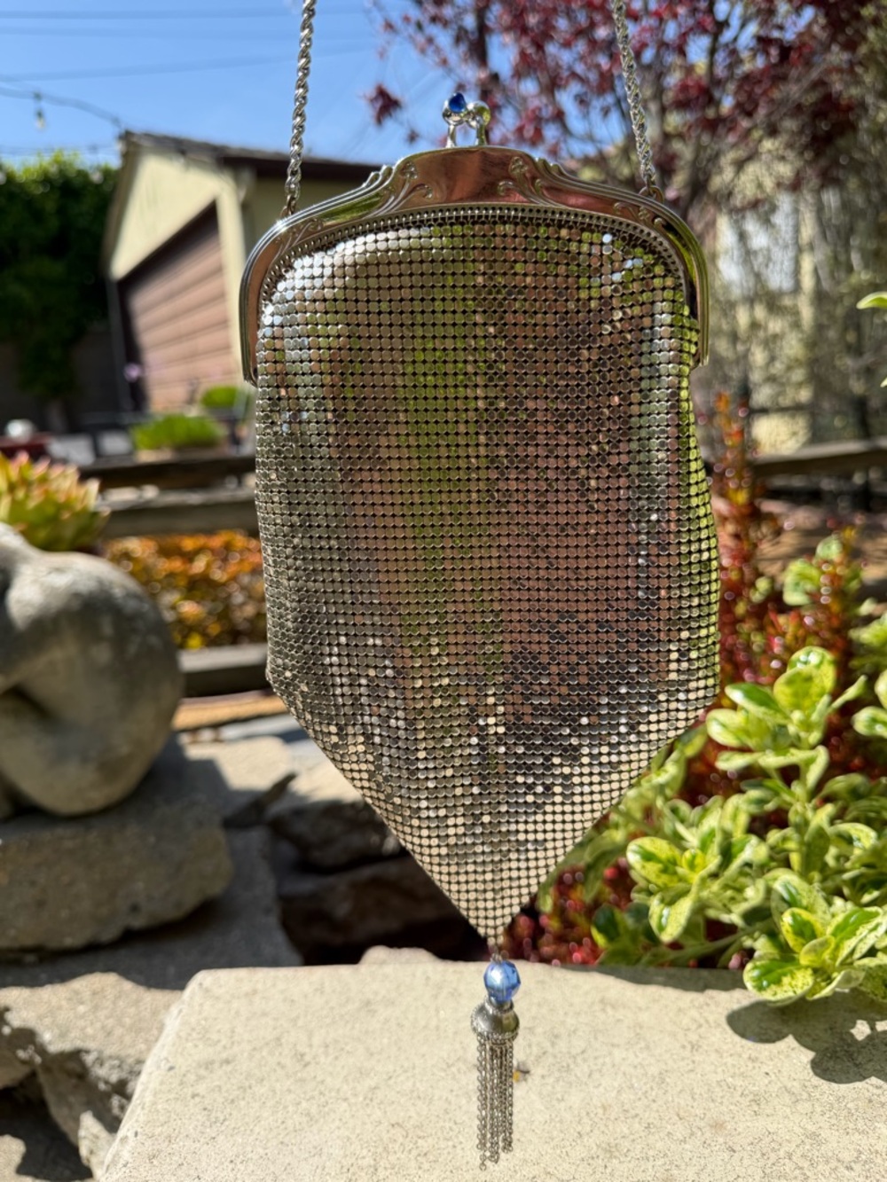 Rare, Vintage Whiting & Davis Silver Mesh Evening Shoulder Bag with Tassel